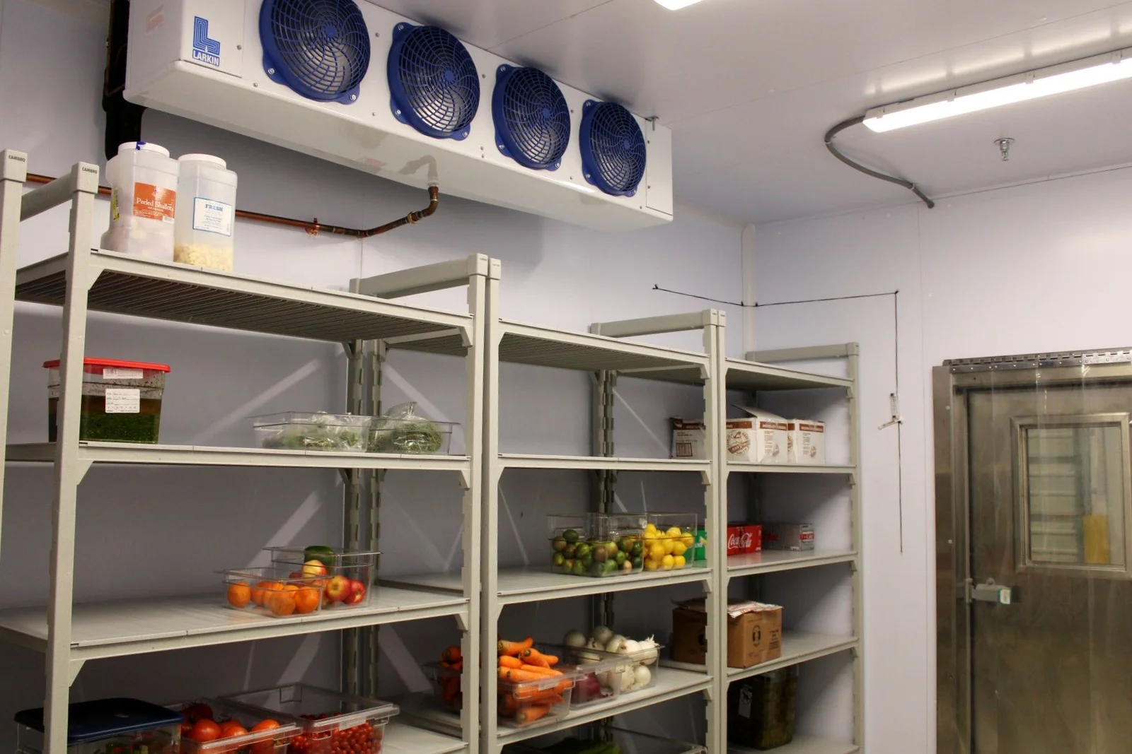 Commercial refrigeration technician servicing equipment at a food service facility in Lakeland, Florida.